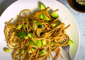 Chilled Peanut Noodle Salad with Avocado and Cucumber